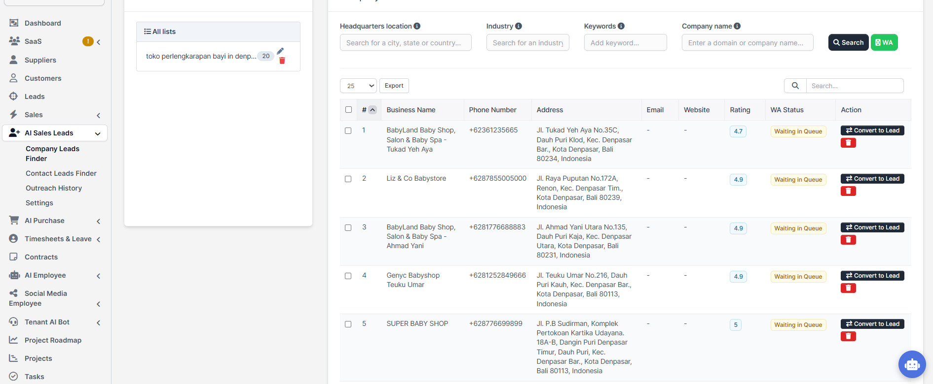 Sales lead finder